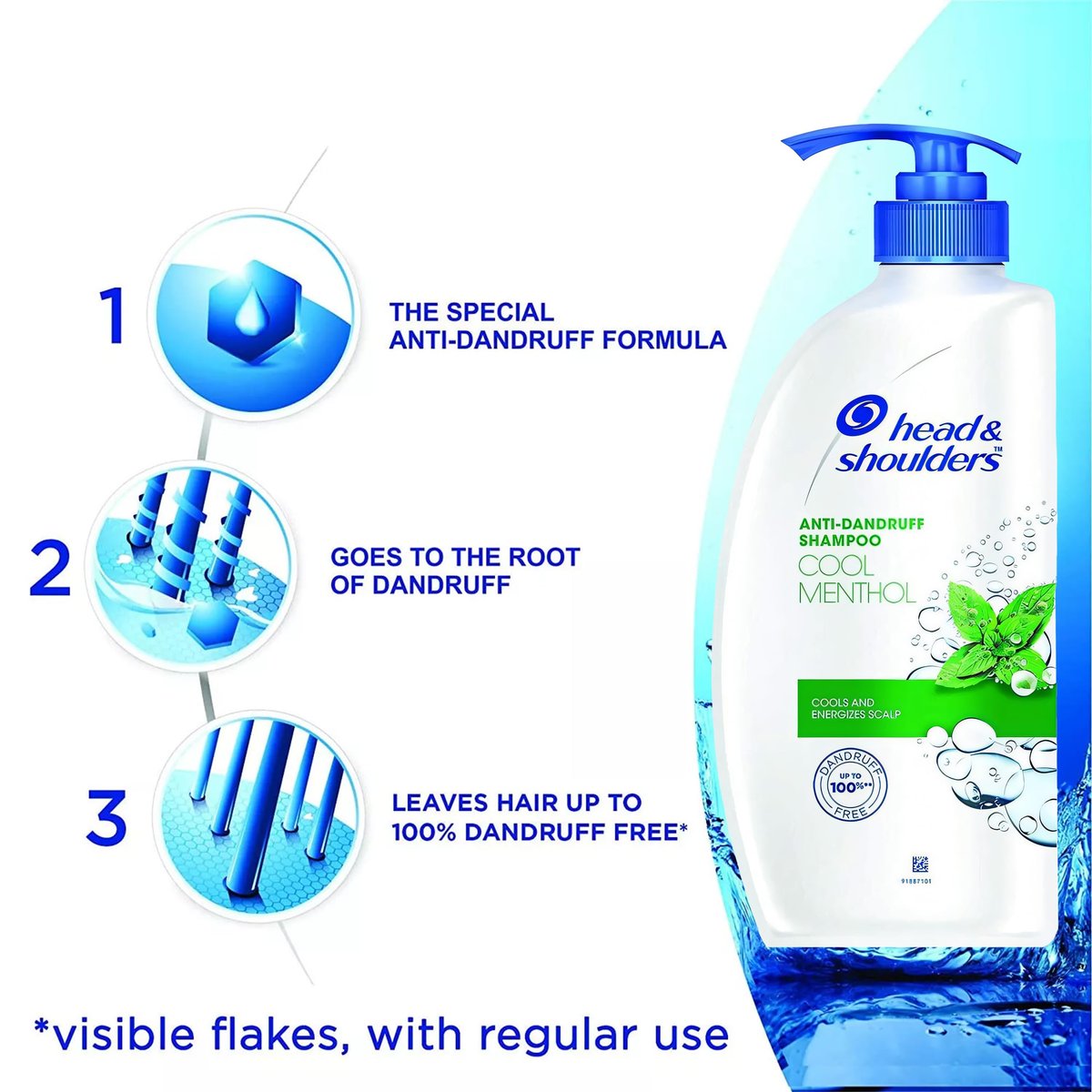 Head & Shoulders Anti Dandruff Shampoo, Cool Menthol Scent, 22 oz Pump Bottles (Pack of 2) - Daily Scalp Care for All Hair Types Avelisse