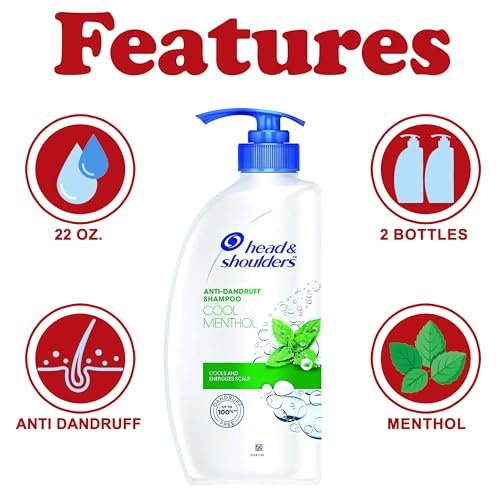 Head & Shoulders Anti Dandruff Shampoo, Cool Menthol Scent, 22 oz Pump Bottles (Pack of 2) - Daily Scalp Care for All Hair Types Avelisse