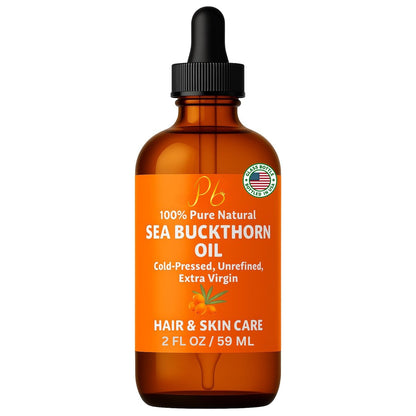 Pomberries Sea Buckthorn Oil – 100% Pure Cold-Pressed from Fruit & Seed – Face Oil for Radiant, Youthful-Looking Skin – Amber Glass Bottle 2 fl oz