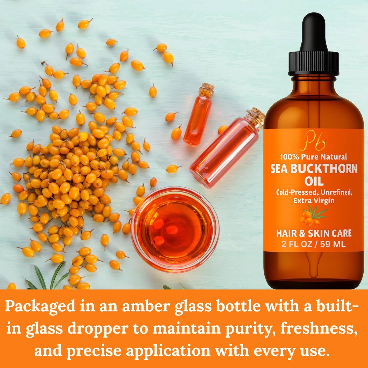 Pomberries Sea Buckthorn Oil – 100% Pure Cold-Pressed from Fruit & Seed – Face Oil for Radiant, Youthful-Looking Skin – Amber Glass Bottle 2 fl oz - görsel 17