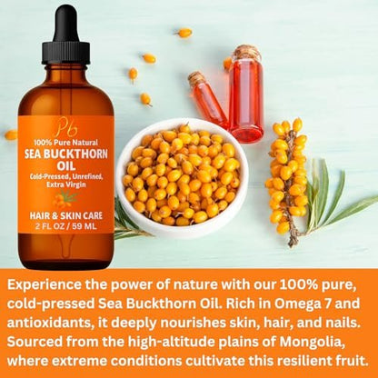 Pomberries Sea Buckthorn Oil – 100% Pure Cold-Pressed from Fruit & Seed – Face Oil for Radiant, Youthful-Looking Skin – Amber Glass Bottle 2 fl oz