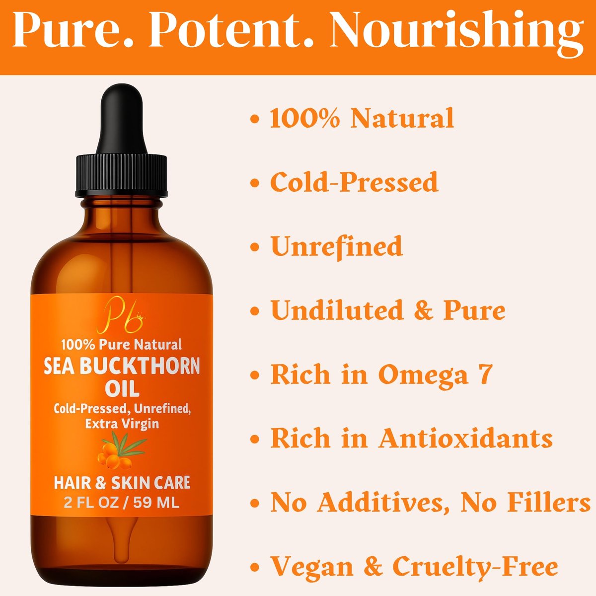 Pomberries Sea Buckthorn Oil – 100% Pure Cold-Pressed from Fruit & Seed – Face Oil for Radiant, Youthful-Looking Skin – Amber Glass Bottle 2 fl oz - görsel 3