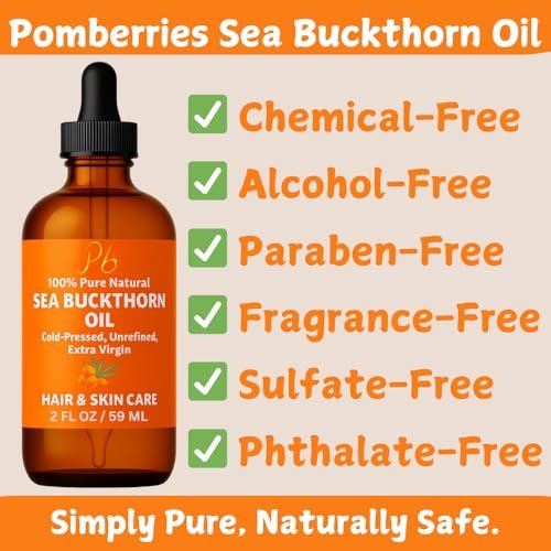 Pomberries Sea Buckthorn Oil – 100% Pure Cold-Pressed from Fruit & Seed – Face Oil for Radiant, Youthful-Looking Skin – Amber Glass Bottle 2 fl oz - görsel 6