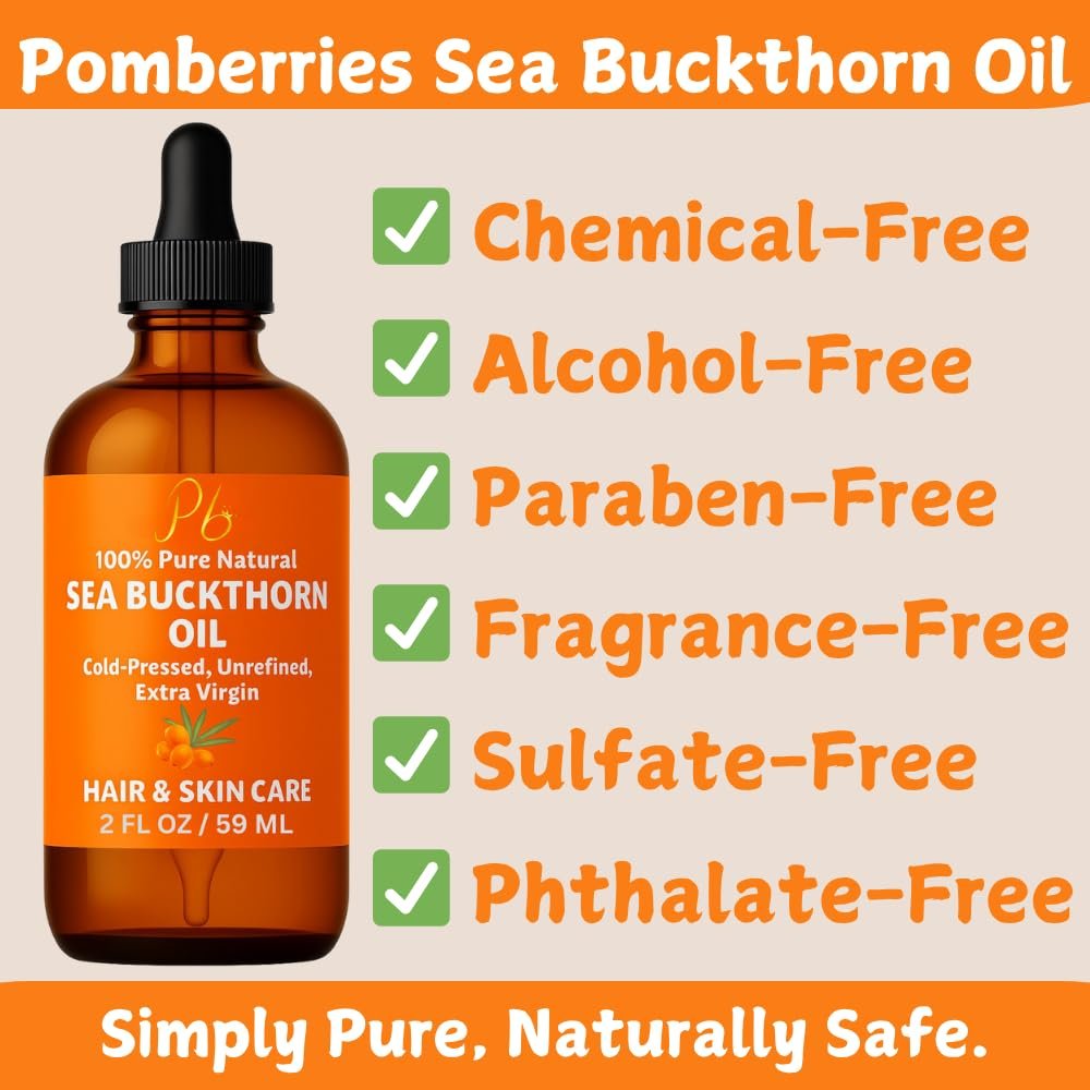 Pomberries Sea Buckthorn Oil – 100% Pure Cold-Pressed from Fruit & Seed – Face Oil for Radiant, Youthful-Looking Skin – Amber Glass Bottle 2 fl oz - görsel 5