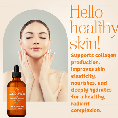 Pomberries Sea Buckthorn Oil – 100% Pure Cold-Pressed from Fruit & Seed – Face Oil for Radiant, Youthful-Looking Skin – Amber Glass Bottle 2 fl oz