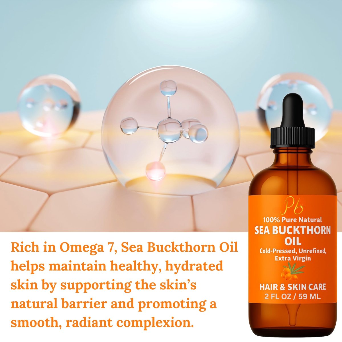 Pomberries Sea Buckthorn Oil – 100% Pure Cold-Pressed from Fruit & Seed – Face Oil for Radiant, Youthful-Looking Skin – Amber Glass Bottle 2 fl oz - görsel 9