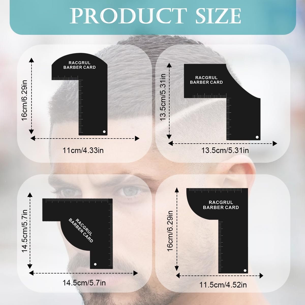 Racgrul Enhancement Card for Barbers – Reusable Hairline Shaping Tool with Measurement Indicators, Beard Line Up Template, Color Spray Edge Line Up Tool, Easy to Clean Hairline Maker Guide Avelisse