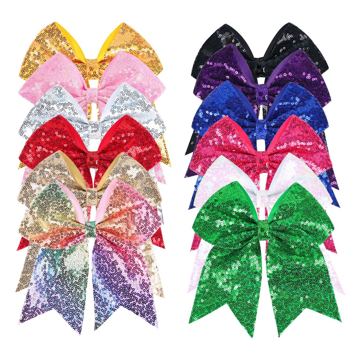 12-Color Jumbo Glitter Cheer Bow Clip – 7” Sequin Hair Bow for Girls, Perfect for Softball, Uniforms, Christmas, Halloween, and Special Occasions Avelisse