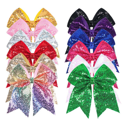 12-Color Jumbo Glitter Cheer Bow Clip – 7” Sequin Hair Bow for Girls, Perfect for Softball, Uniforms, Christmas, Halloween, and Special Occasions Avelisse