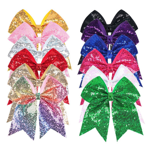 12-Color Jumbo Glitter Cheer Bow Clip – 7” Sequin Hair Bow for Girls, Perfect for Softball, Uniforms, Christmas, Halloween, and Special Occasions Avelisse