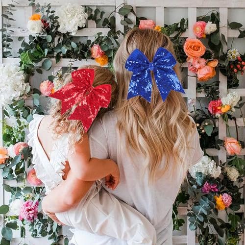 12-Color Jumbo Glitter Cheer Bow Clip – 7” Sequin Hair Bow for Girls, Perfect for Softball, Uniforms, Christmas, Halloween, and Special Occasions Avelisse