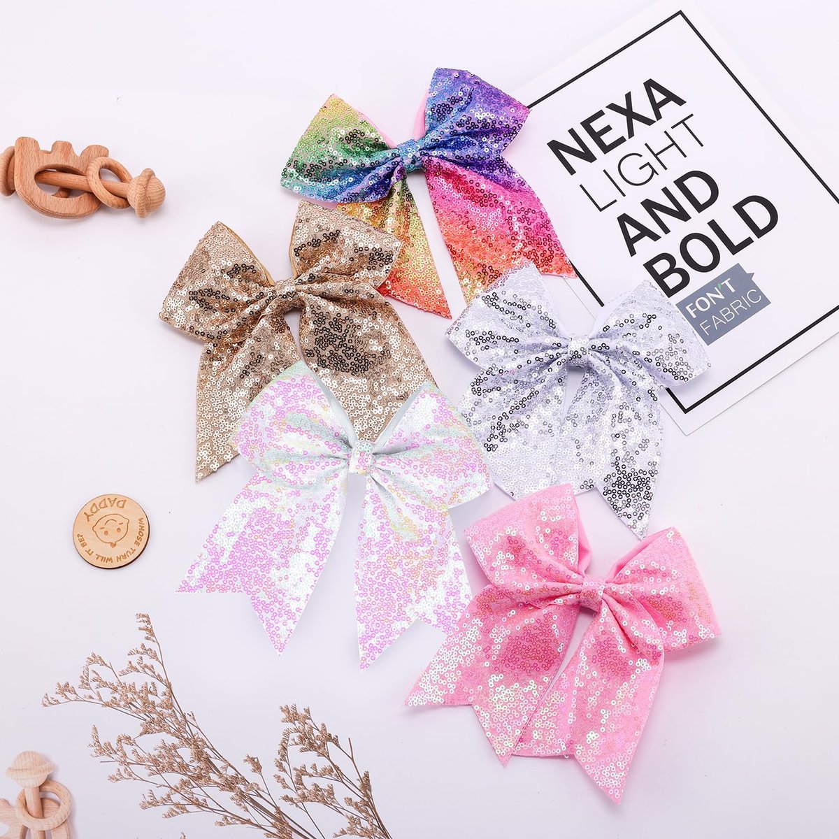 12-Color Jumbo Glitter Cheer Bow Clip – 7” Sequin Hair Bow for Girls, Perfect for Softball, Uniforms, Christmas, Halloween, and Special Occasions Avelisse