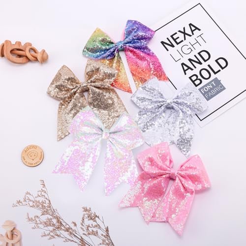 12-Color Jumbo Glitter Cheer Bow Clip – 7” Sequin Hair Bow for Girls, Perfect for Softball, Uniforms, Christmas, Halloween, and Special Occasions Avelisse