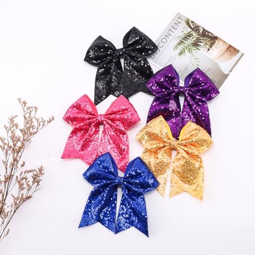 12-Color Jumbo Glitter Cheer Bow Clip – 7” Sequin Hair Bow for Girls, Perfect for Softball, Uniforms, Christmas, Halloween, and Special Occasions Avelisse
