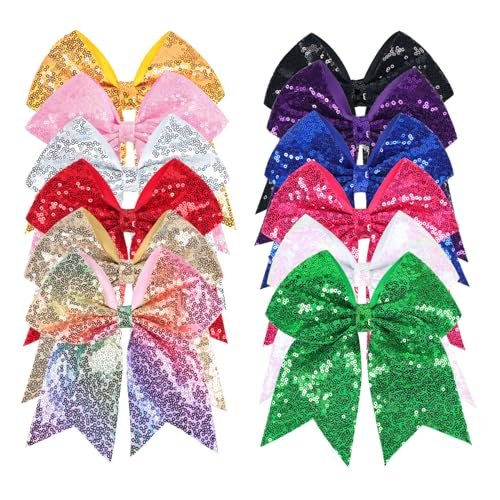 12-Color Jumbo Glitter Cheer Bow Clip – 7” Sequin Hair Bow for Girls, Perfect for Softball, Uniforms, Christmas, Halloween, and Special Occasions Avelisse