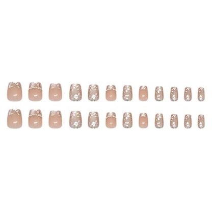 Hkanlre Flower Fake Nails Tips Pearl French Press on Nails Full Cover Square False Medium Nails for Women 24PCS Avelisse