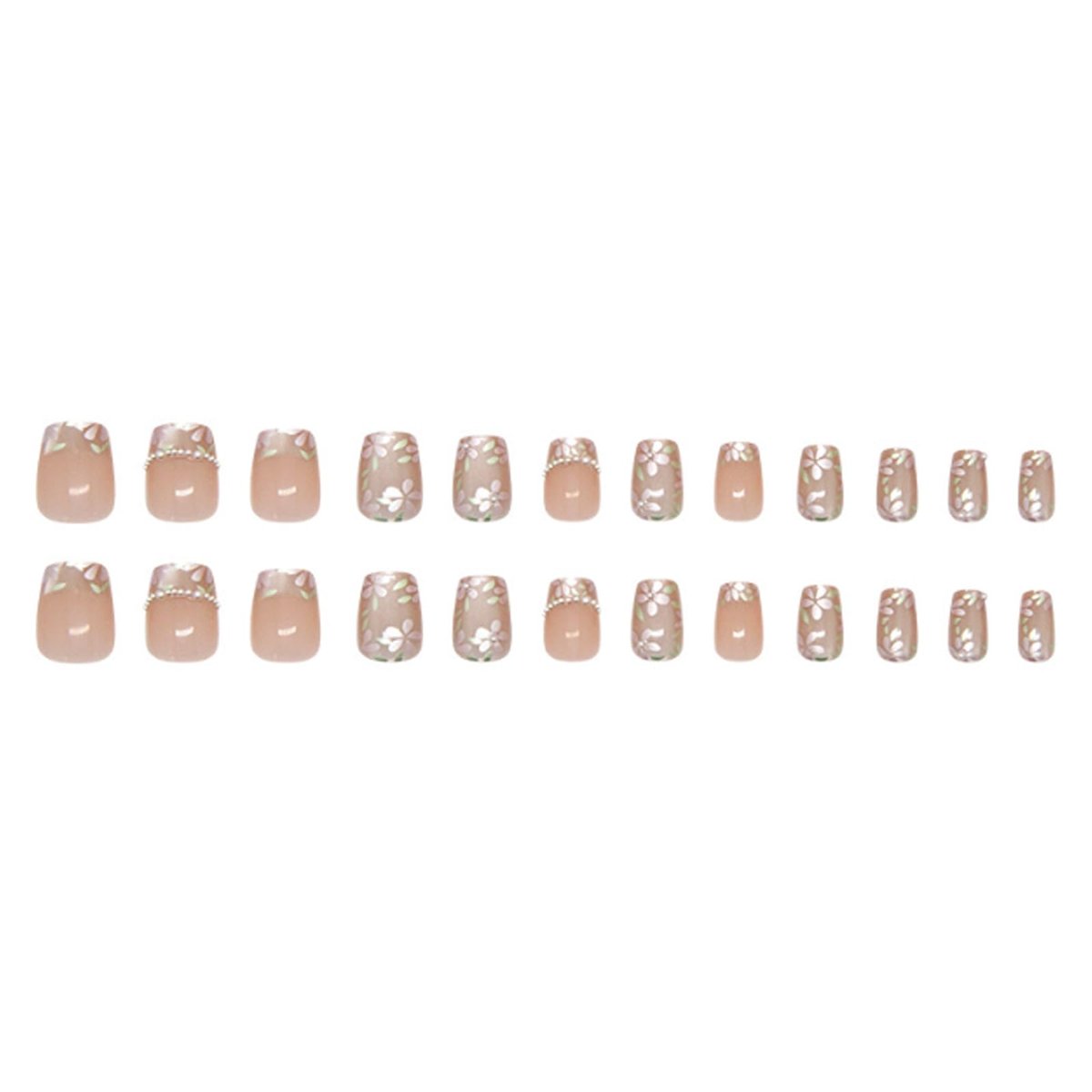 Hkanlre Flower Fake Nails Tips Pearl French Press on Nails Full Cover Square False Medium Nails for Women 24PCS Avelisse