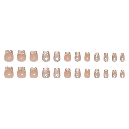 Hkanlre Flower Fake Nails Tips Pearl French Press on Nails Full Cover Square False Medium Nails for Women 24PCS Avelisse