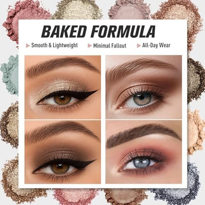 UCANBE Baked Eyeshadow Palette with 15 Brushes Makeup Set - 16 Color Natural Nude Matte Shimmer Metallic Eye Shadow, High Pigmented Long Lasting Waterproof Avelisse