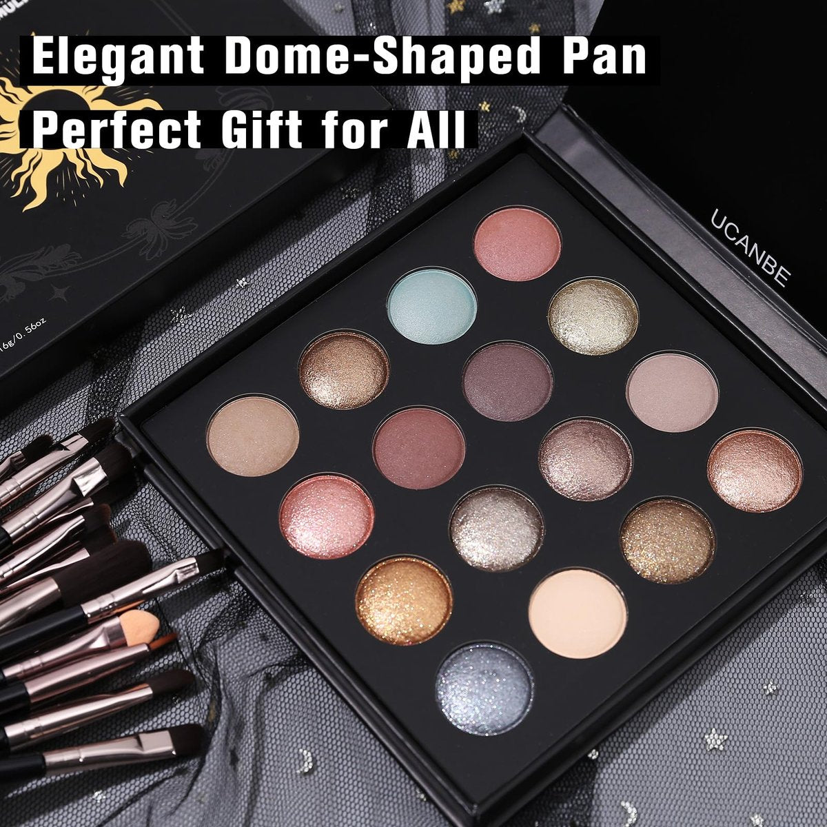 UCANBE Baked Eyeshadow Palette with 15 Brushes Makeup Set - 16 Color Natural Nude Matte Shimmer Metallic Eye Shadow, High Pigmented Long Lasting Waterproof Avelisse