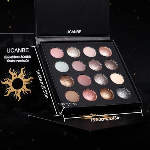 UCANBE Baked Eyeshadow Palette with 15 Brushes Makeup Set - 16 Color Natural Nude Matte Shimmer Metallic Eye Shadow, High Pigmented Long Lasting Waterproof Avelisse