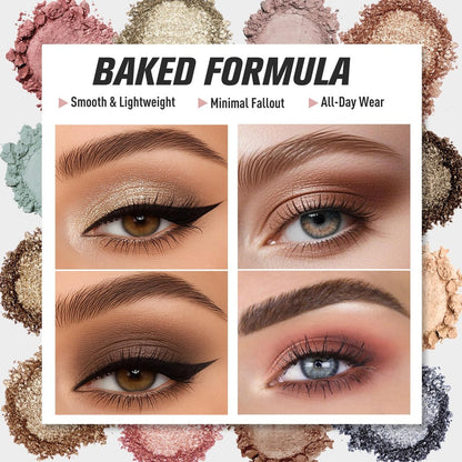 UCANBE Baked Eyeshadow Palette with 15 Brushes Makeup Set - 16 Color Natural Nude Matte Shimmer Metallic Eye Shadow, High Pigmented Long Lasting Waterproof Avelisse