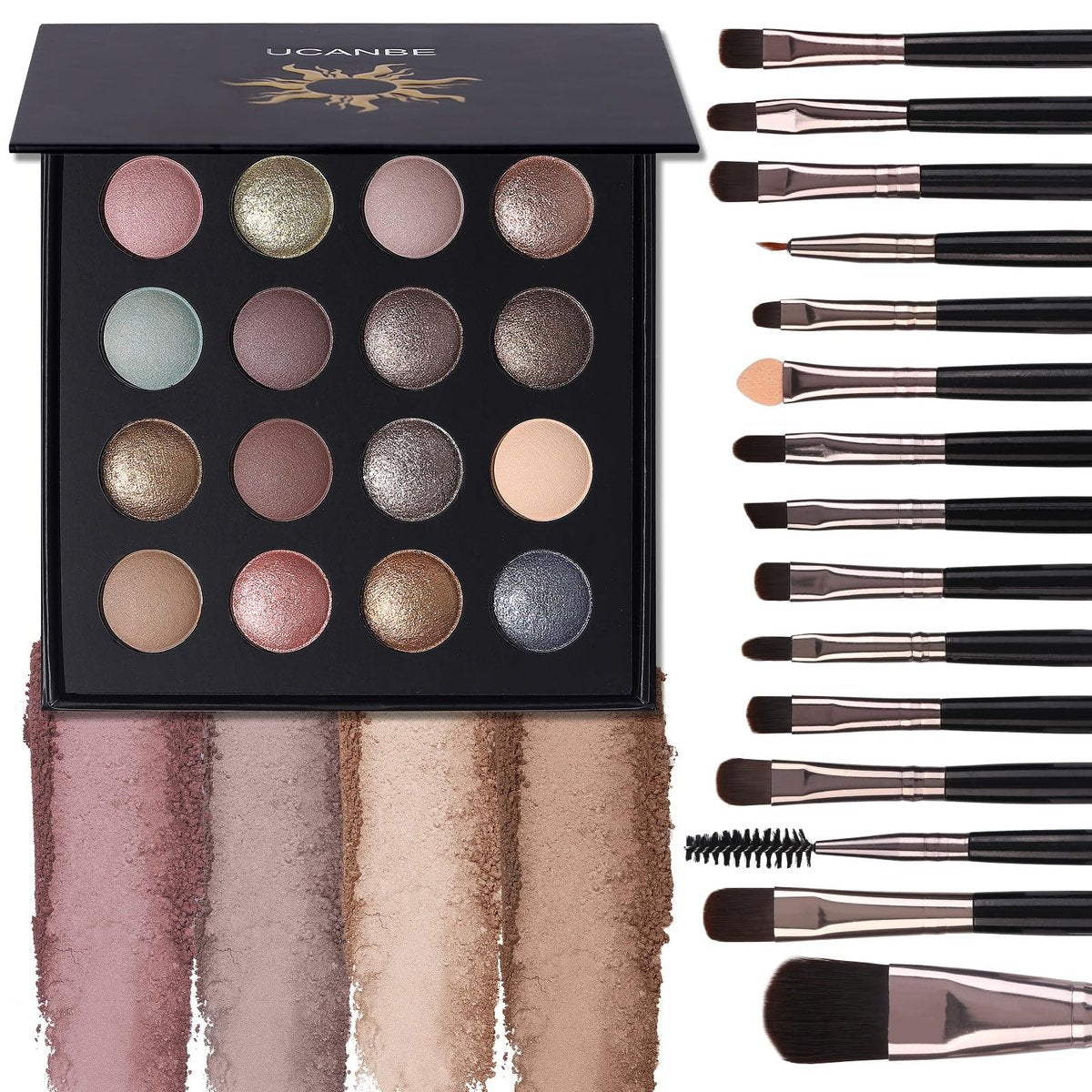 UCANBE Baked Eyeshadow Palette with 15 Brushes Makeup Set - 16 Color Natural Nude Matte Shimmer Metallic Eye Shadow, High Pigmented Long Lasting Waterproof Avelisse