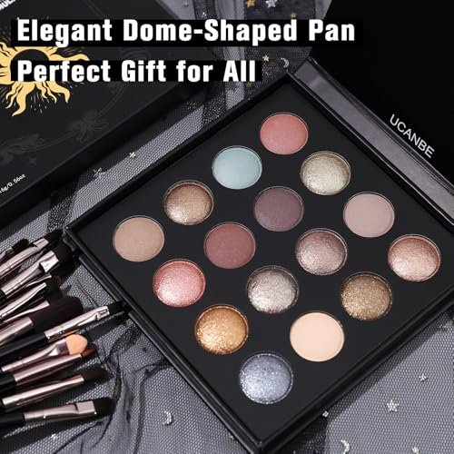UCANBE Baked Eyeshadow Palette with 15 Brushes Makeup Set - 16 Color Natural Nude Matte Shimmer Metallic Eye Shadow, High Pigmented Long Lasting Waterproof Avelisse
