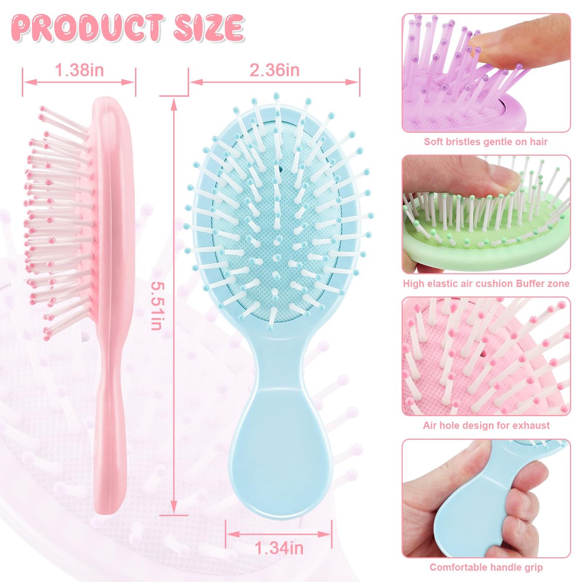 HOFASON 8-Pack Mini Wet Hair Brushes – Easter Basket Stuffers for Women, Teens, Girls | Small Gifts for Valentine’s Day, Bachelorette Parties & Stocking Stuffers - görsel 3