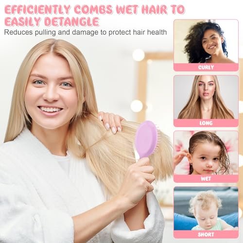 HOFASON 8-Pack Mini Wet Hair Brushes – Easter Basket Stuffers for Women, Teens, Girls | Small Gifts for Valentine’s Day, Bachelorette Parties & Stocking Stuffers - görsel 12