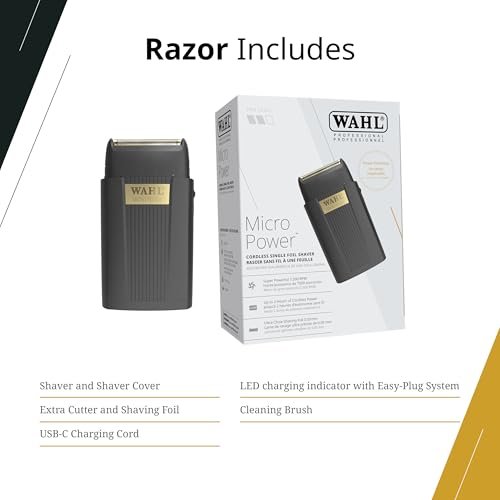 Wahl Professional Micro Power Shaver – Cordless Ultra-Close Finishing Foil Shaver, 2-Hour Runtime, Black Avelisse
