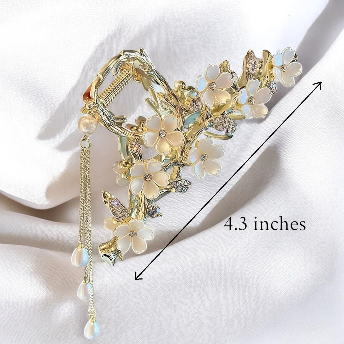 Elegant Floral Hair Clip with Pearl Tassel - Gold Lily of The Valley Design | KEMMINTVN - görsel 10