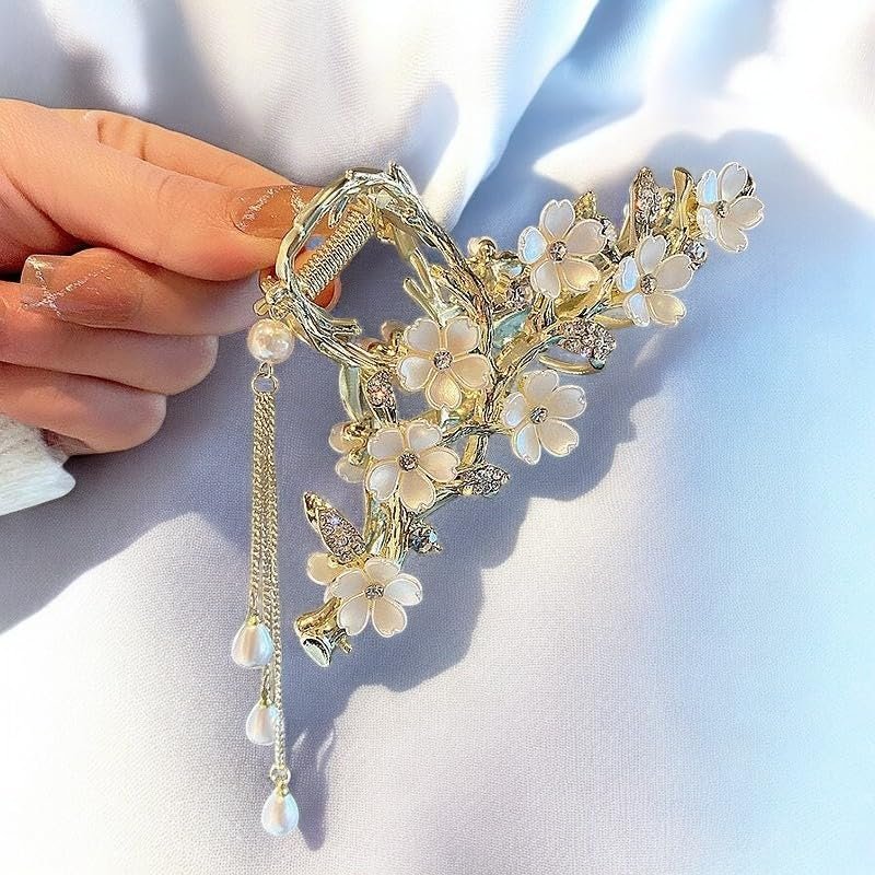 Elegant Floral Hair Clip with Pearl Tassel - Gold Lily of The Valley Design | KEMMINTVN - görsel 12