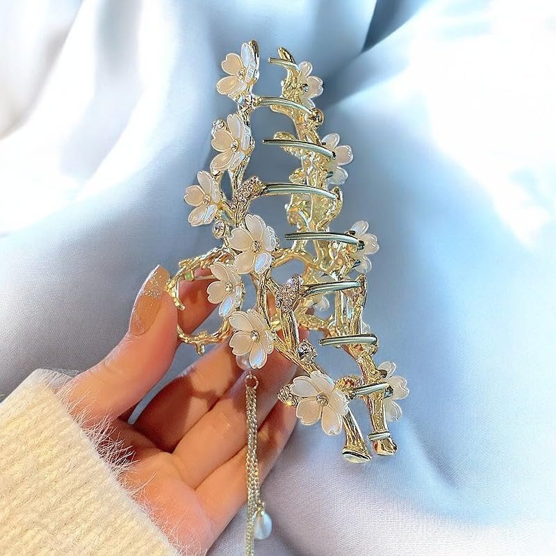 Elegant Floral Hair Clip with Pearl Tassel - Gold Lily of The Valley Design | KEMMINTVN - görsel 13