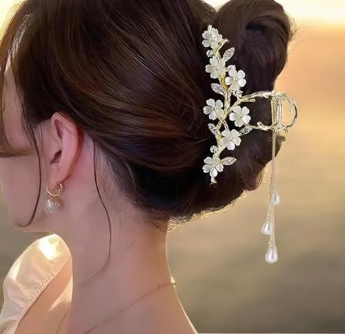 Elegant Floral Hair Clip with Pearl Tassel - Gold Lily of The Valley Design | KEMMINTVN - görsel 9