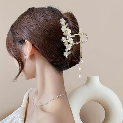 Elegant Floral Hair Clip with Pearl Tassel - Gold Lily of The Valley Design | KEMMINTVN