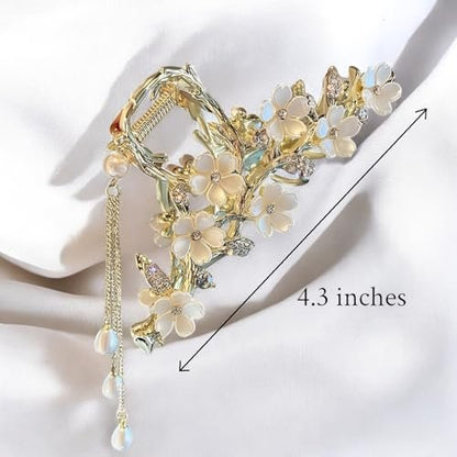 Elegant Floral Hair Clip with Pearl Tassel - Gold Lily of The Valley Design | KEMMINTVN