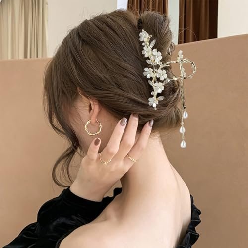 Elegant Floral Hair Clip with Pearl Tassel - Gold Lily of The Valley Design | KEMMINTVN - görsel 7