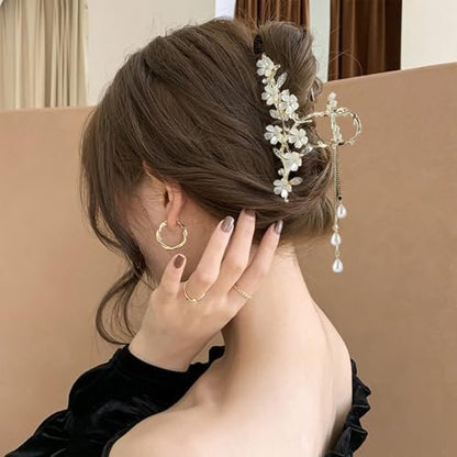 Elegant Floral Hair Clip with Pearl Tassel - Gold Lily of The Valley Design | KEMMINTVN
