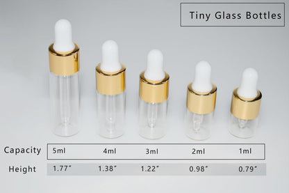 Hustar Small Dropper Bottle Set - 10Pcs Mini Glass Sample Dropper Bottles for Travel Liquids (1ml, 2ml, 3ml, 4ml, 5ml)