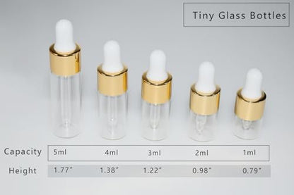 Hustar Small Dropper Bottle Set - 10Pcs Mini Glass Sample Dropper Bottles for Travel Liquids (1ml, 2ml, 3ml, 4ml, 5ml)