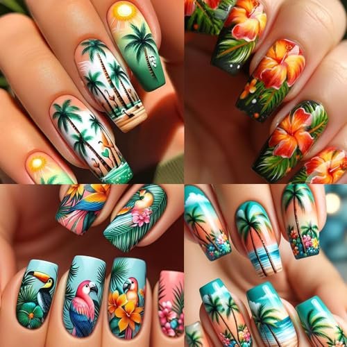 IDDFEVE Summer Palm Tree Nail Art Stickers - Tropical Beach Flamingo Self-Adhesive Nail Decals for DIY Manicure (3 Sheets) Avelisse