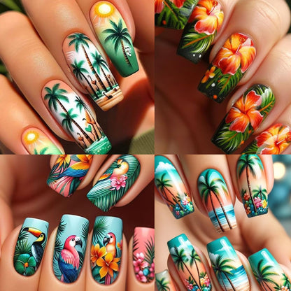 IDDFEVE Summer Palm Tree Nail Art Stickers - Tropical Beach Flamingo Self-Adhesive Nail Decals for DIY Manicure (3 Sheets) Avelisse