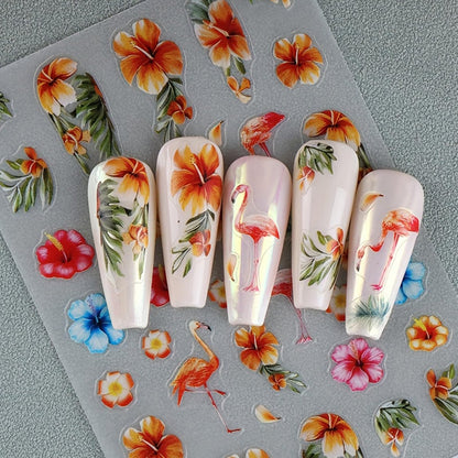 IDDFEVE Summer Palm Tree Nail Art Stickers - Tropical Beach Flamingo Self-Adhesive Nail Decals for DIY Manicure (3 Sheets) Avelisse