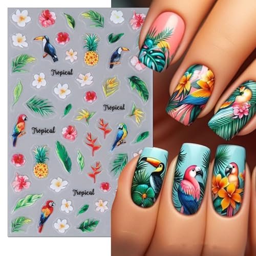 IDDFEVE Summer Palm Tree Nail Art Stickers - Tropical Beach Flamingo Self-Adhesive Nail Decals for DIY Manicure (3 Sheets) Avelisse