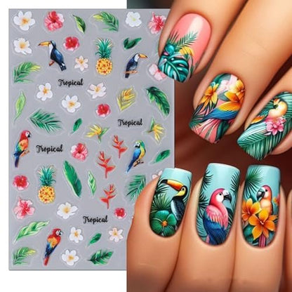 IDDFEVE Summer Palm Tree Nail Art Stickers - Tropical Beach Flamingo Self-Adhesive Nail Decals for DIY Manicure (3 Sheets) Avelisse