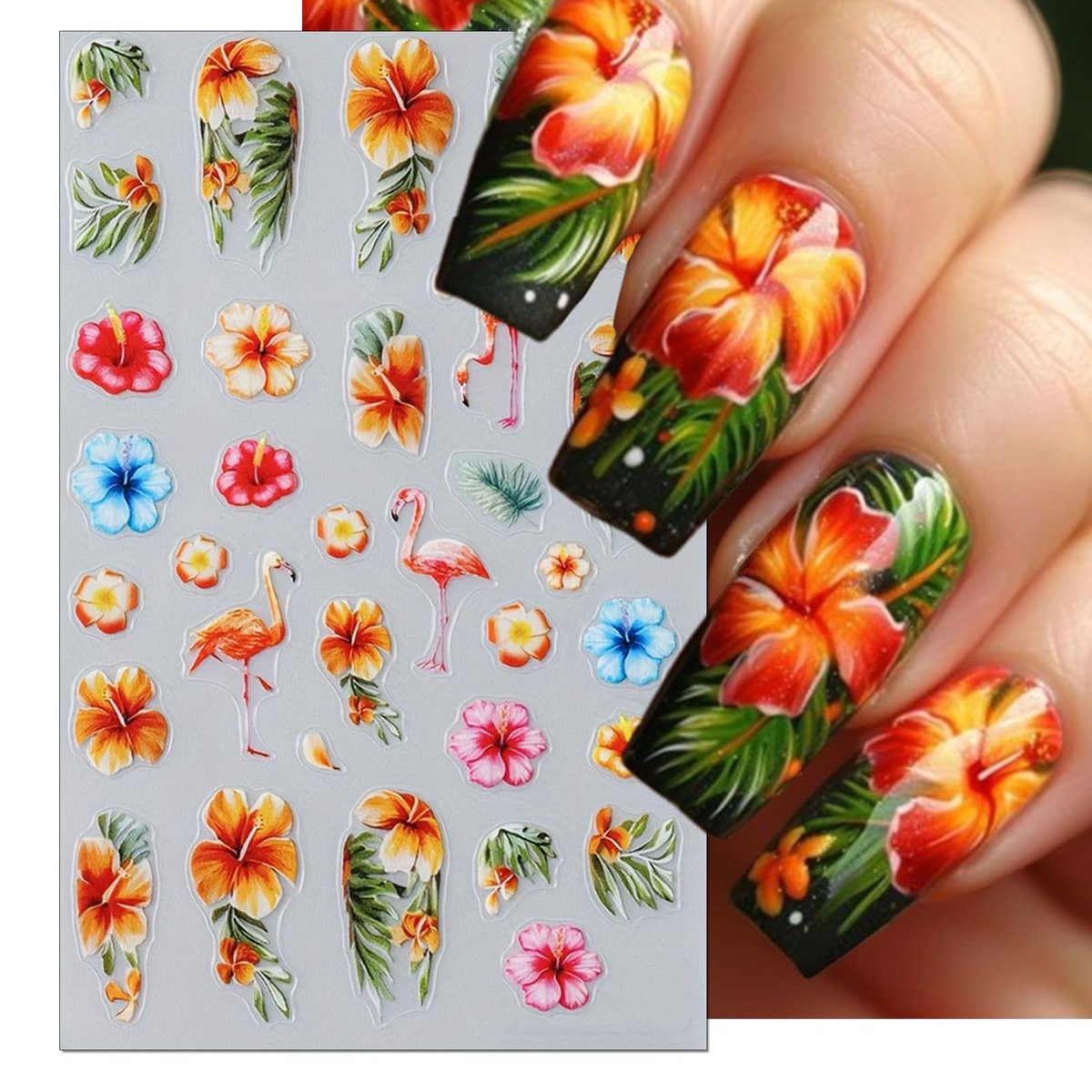 IDDFEVE Summer Palm Tree Nail Art Stickers - Tropical Beach Flamingo Self-Adhesive Nail Decals for DIY Manicure (3 Sheets) Avelisse