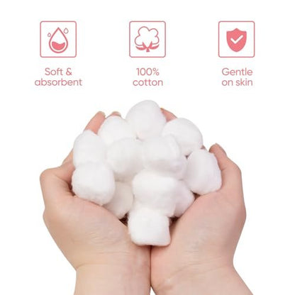 Icotle 100% Pure Cotton Balls, Large Size, Soft and Absorbent for Make-Up, Nail Polish Removal, Pet Care, Applying Lotion or Powder and First-Aid for Everyday Household Use, 100 Count