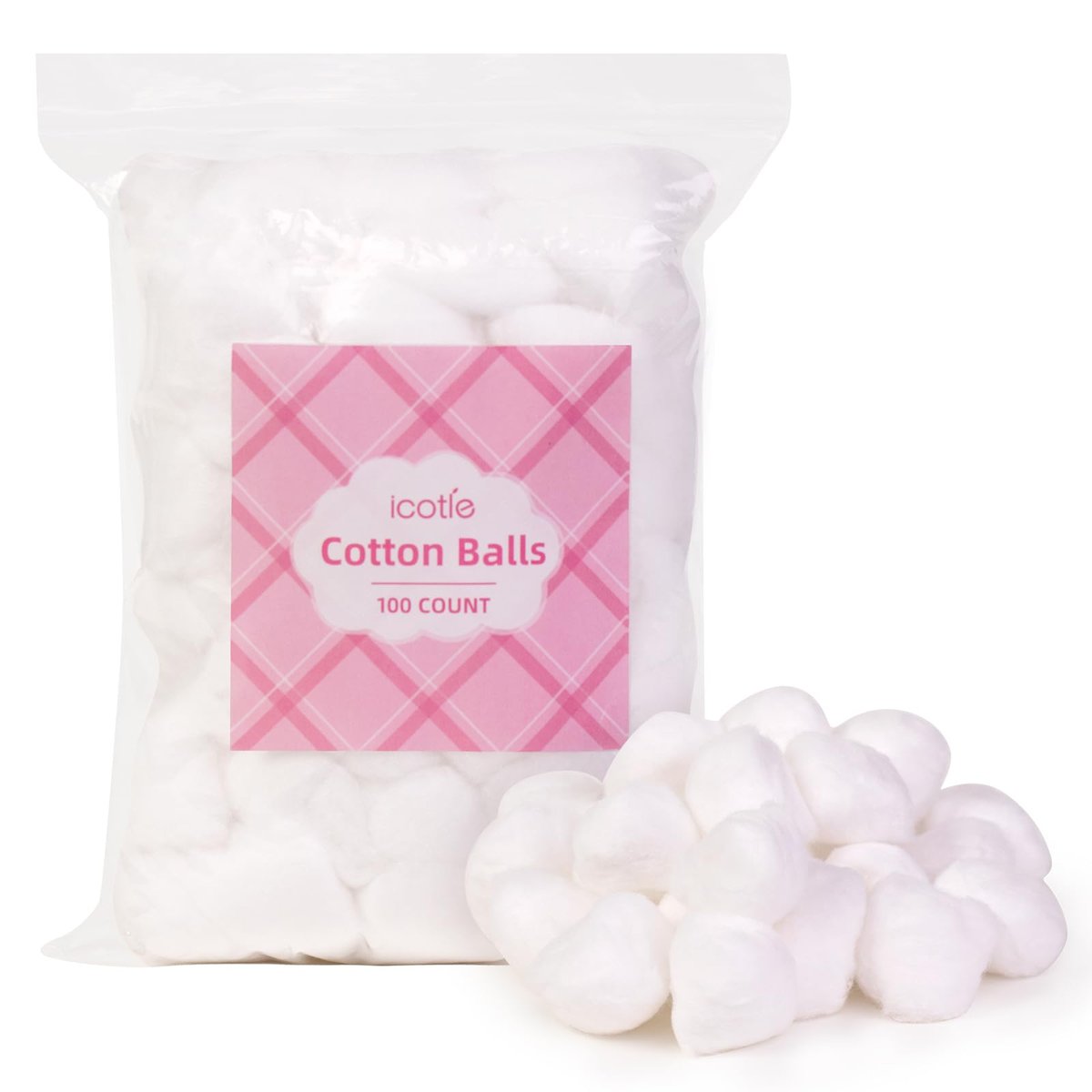 Icotle 100% Pure Cotton Balls, Large Size, Soft and Absorbent for Make-Up, Nail Polish Removal, Pet Care, Applying Lotion or Powder and First-Aid for Everyday Household Use, 100 Count - görsel 1