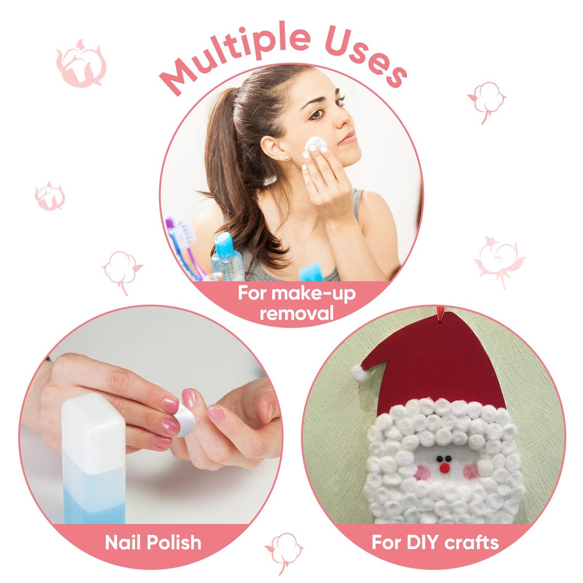 Icotle 100% Pure Cotton Balls, Large Size, Soft and Absorbent for Make-Up, Nail Polish Removal, Pet Care, Applying Lotion or Powder and First-Aid for Everyday Household Use, 100 Count - görsel 11